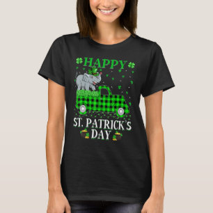 Funny Buffalo Plaid Green Truck Elephant St Patri T-Shirt