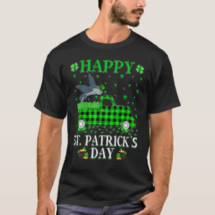 Funny Buffalo Plaid Green Truck Flying Fish St Pat T-Shirt