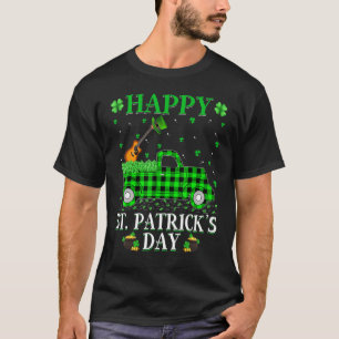 Funny Buffalo Plaid Green Truck Guitar St. Patrick T-Shirt