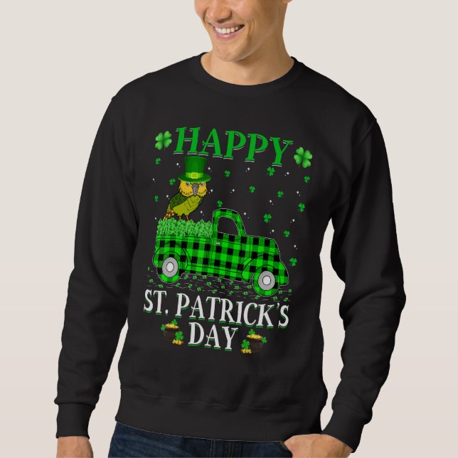Funny Buffalo Plaid Green Truck Kakapo Bird St Pat Sweatshirt (Front)