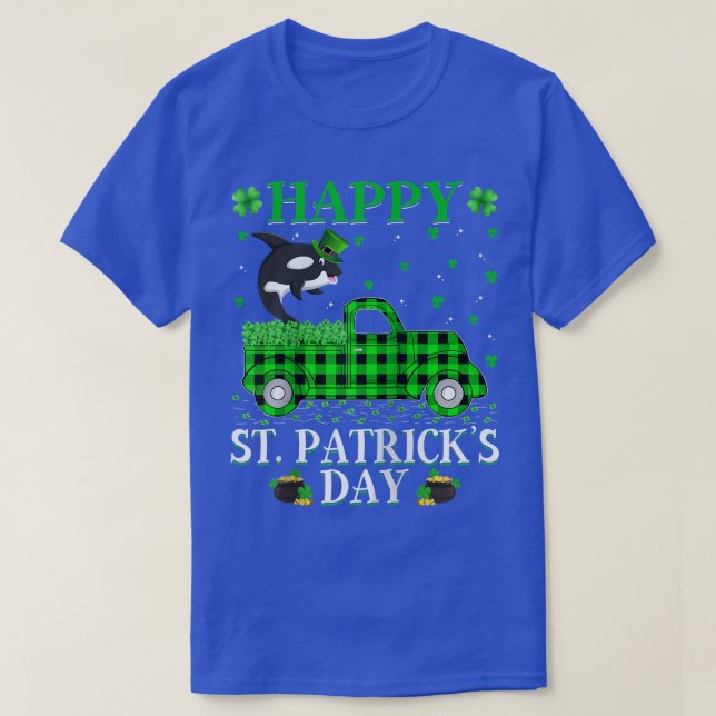 Funny Buffalo Plaid Green Truck Orca Fish St Patri T-Shirt (Design Front)