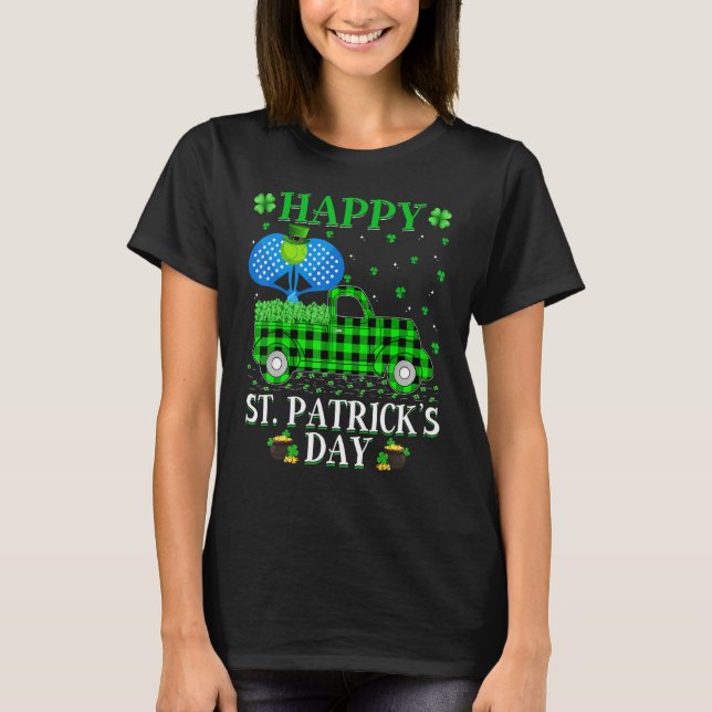 Funny Buffalo Plaid Green Truck Padel St. Patrick' T-Shirt (Front)