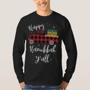 Funny Buffalo Plaid Happy Hanukkah Y'all Red Truck T-Shirt