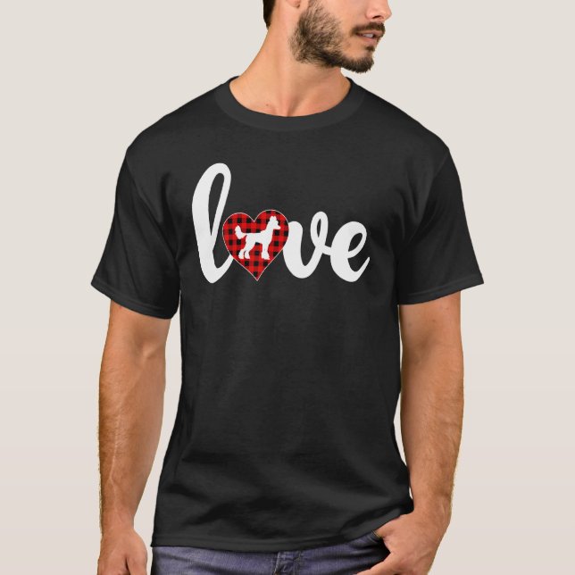 Funny Buffalo Plaid Love Chinese Crested Dog Valen T-Shirt (Front)