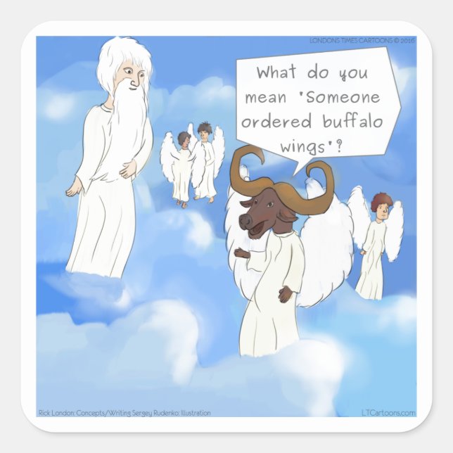 Funny Buffalo Wings In Heaven Gift Square Sticker (Front)