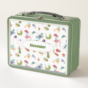 Funny Bugs Pattern Personalised Metal Lunch Box