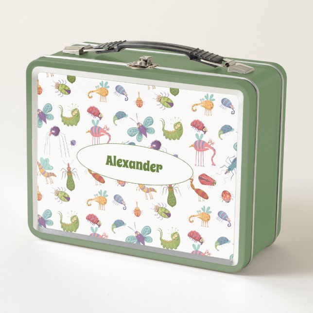 Funny Bugs Pattern Personalised Metal Lunch Box (Front)