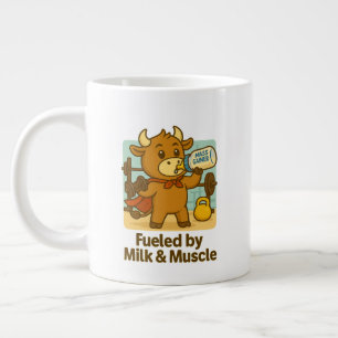 Funny Bull Cartoon – Fuelled by Milk & Muscles Large Coffee Mug
