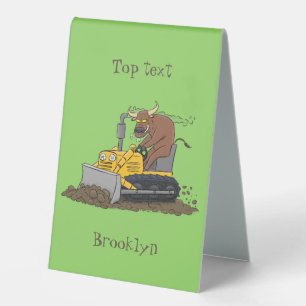 Funny bull driving bulldozer cartoon