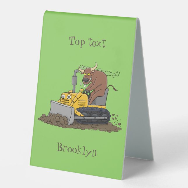 Funny bull driving bulldozer cartoon (Front)