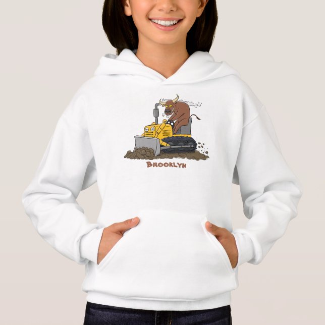 Funny bull driving bulldozer cartoon (Front)