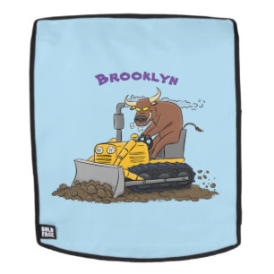Funny bull driving bulldozer cartoon backpack