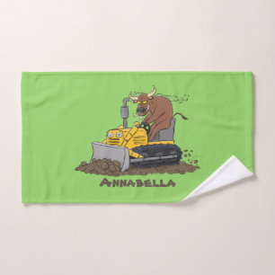 Funny bull driving bulldozer cartoon bath towel set