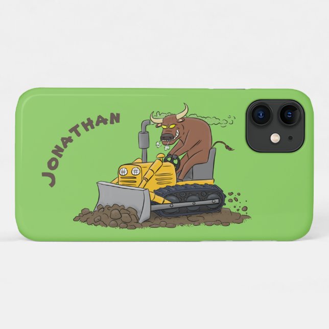 Funny bull driving bulldozer cartoon Case-Mate iPhone case (Back (Horizontal))