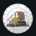 Funny bull driving bulldozer cartoon dartboard<br><div class="desc">This bull is doing his own earth moving,  driving a bulldozer in fun cartoon style.</div>