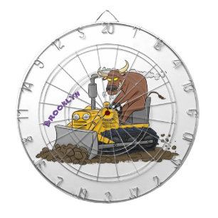 Funny bull driving bulldozer cartoon dartboard