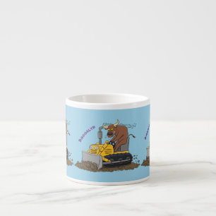 Funny bull driving bulldozer cartoon espresso cup