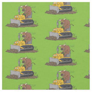 Funny bull driving bulldozer cartoon fabric