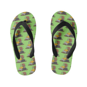 Funny bull driving bulldozer cartoon kid's thongs