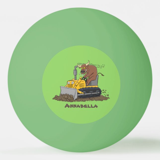 Funny bull driving bulldozer cartoon ping pong ball (Front)