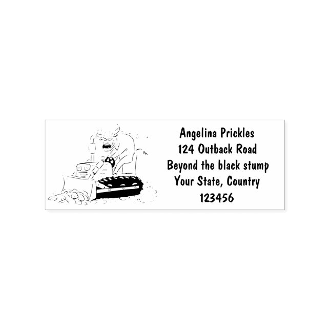 Funny bull driving bulldozer cartoon rubber stamp (Imprint)