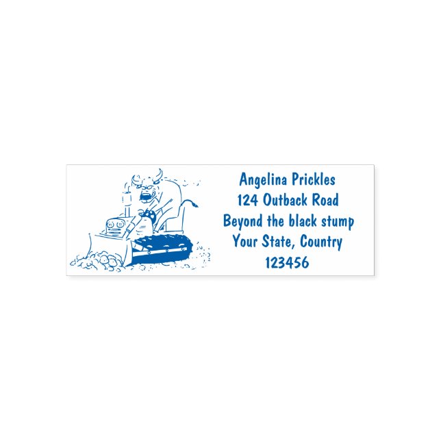 Funny bull driving bulldozer cartoon self-inking stamp (Design)