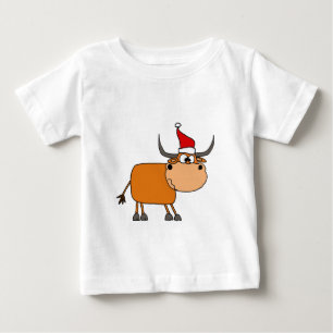 Funny Bull in Santa Hat Christmas Design Baby T-Shirt