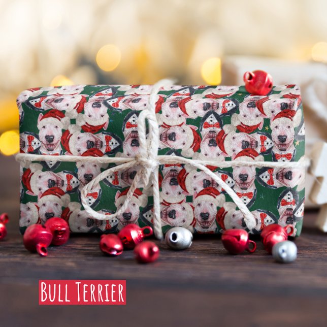 Funny Bull Terrier Christmas Pattern Wrapping Paper (Creator Uploaded)