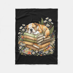 Funny bulldog cottagecore fairycore librarian book fleece blanket
