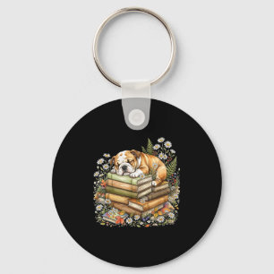 Funny bulldog cottagecore fairycore librarian book key ring