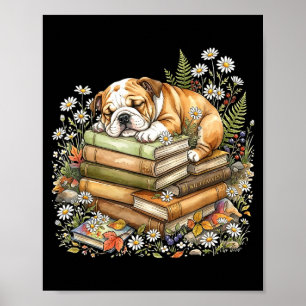 Funny bulldog cottagecore fairycore librarian book poster
