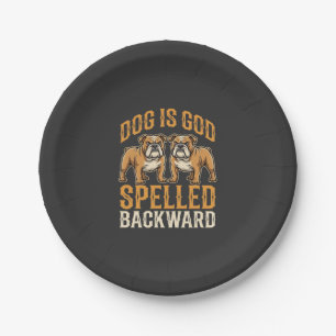 Funny Bulldog Dog Is God Spelled Backward Paper Plate