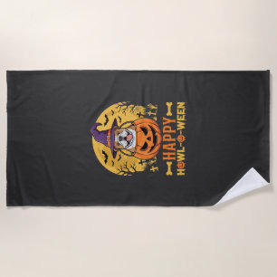 Funny Bulldog Halloween Happy Howl-O-Ween Vintage  Beach Towel