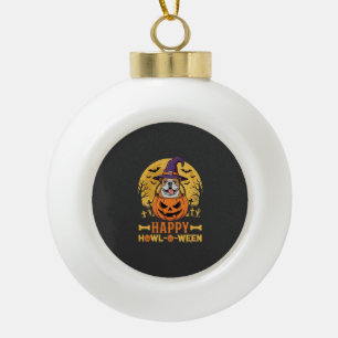 Funny Bulldog Halloween Happy Howl-O-Ween Vintage Ceramic Ball Christmas Ornament