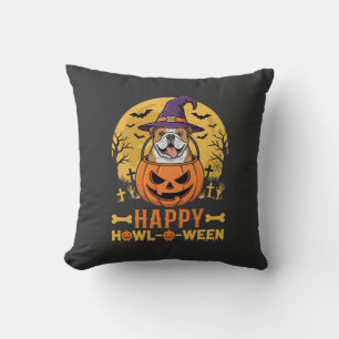 Funny Bulldog Halloween Happy Howl-O-Ween Vintage Cushion