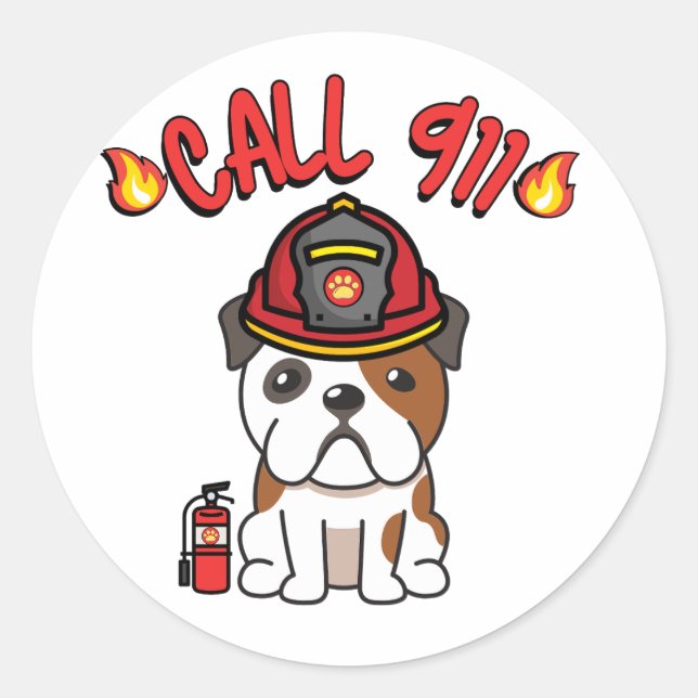 Funny bulldog is a firefighter  classic round sticker (Front)
