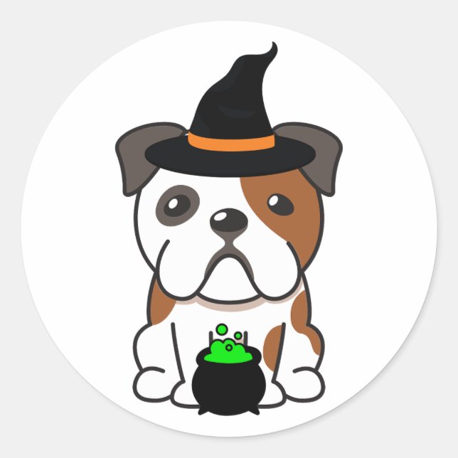 Funny bulldog is a witch classic round sticker (Front)