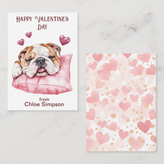 Funny Bulldog Kid's Valentine Classroom Party Card (Front/Back)