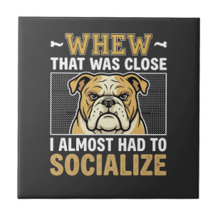 Funny Bulldog Socialise Dog Ceramic Tile