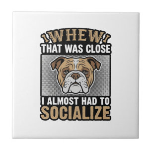Funny Bulldog Socialise Vintage Vector Shirt Desig Ceramic Tile