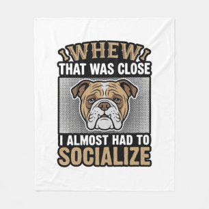 Funny Bulldog Socialise Vintage Vector Shirt Desig Fleece Blanket