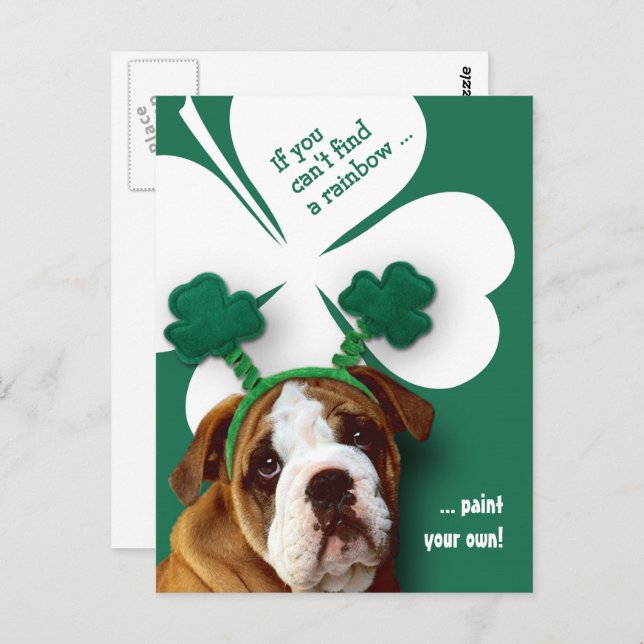 Funny Bulldog St. Patrick's Day Custom Postcard (Front/Back)