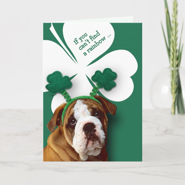 Funny Bulldog St. Patrick's Day Greeting Card (Front)