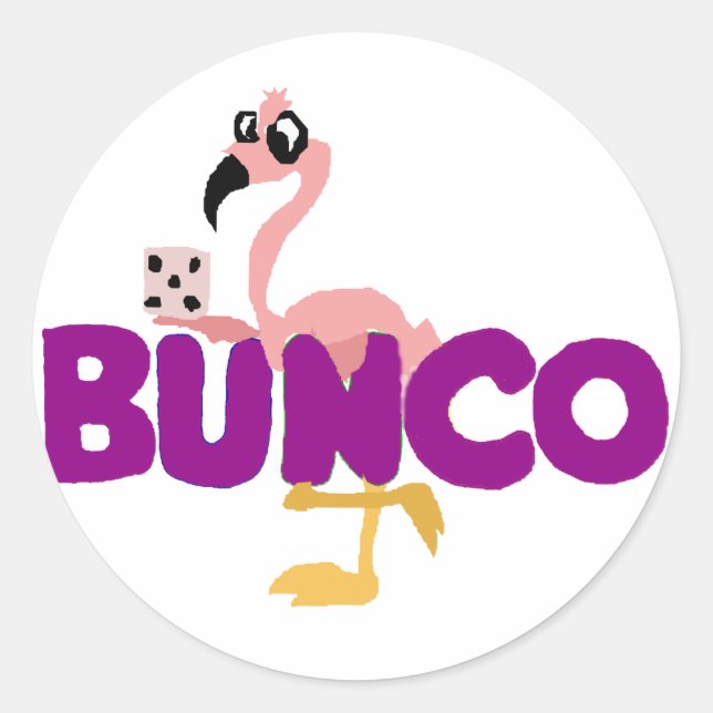 Funny Bunco Dice Game and Pink Flamingo Classic Round Sticker (Front)
