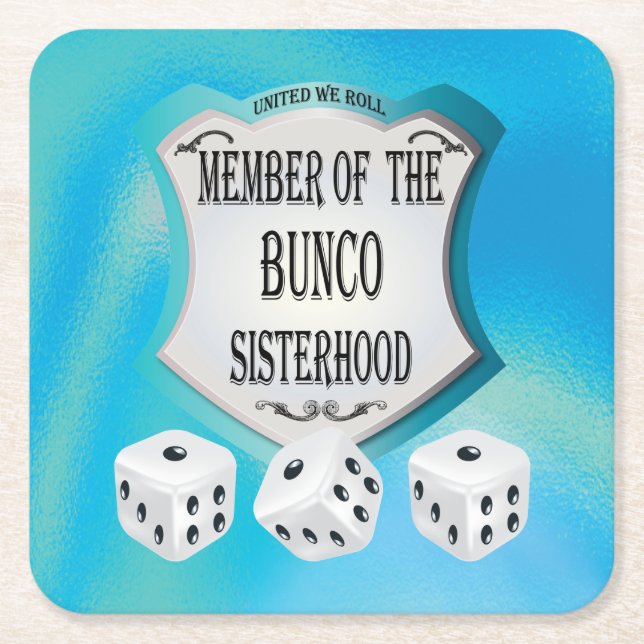 Funny Bunco Sisterhood Dice Blue Square Paper Coaster (Front)