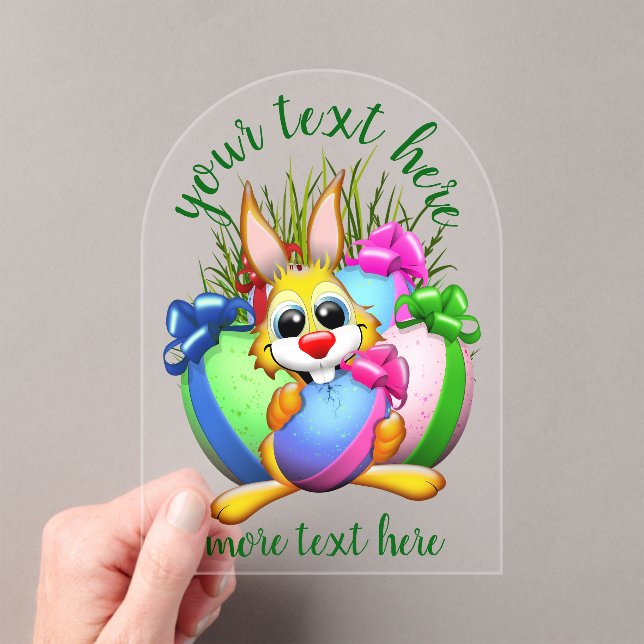Funny Bunny biting an Easter Egg Acrylic Invitations (Insitu (Handheld))