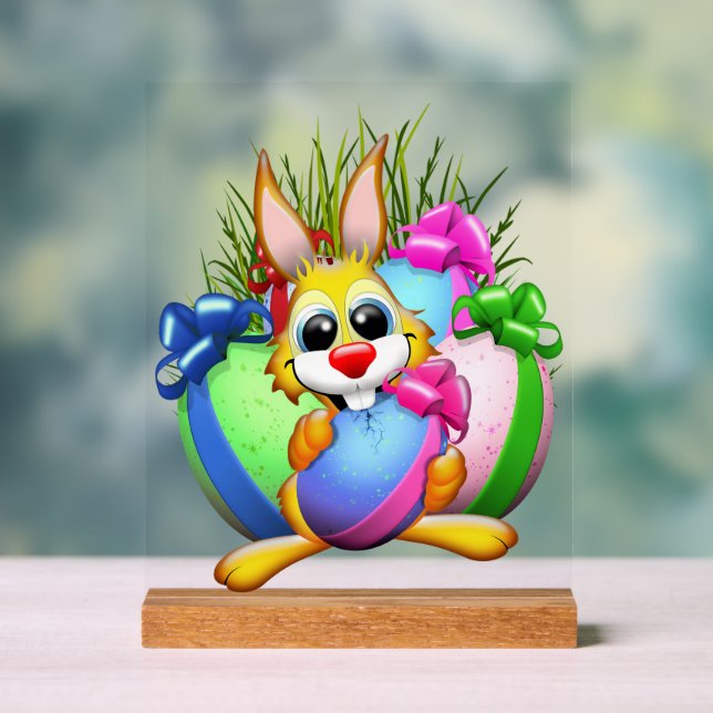 Funny Bunny biting an Easter Egg Acrylic Sign (Neutral)
