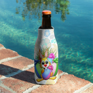 Funny Bunny biting an Easter Egg Bottle Cooler