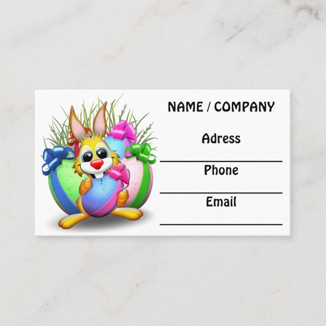 Funny Bunny biting an Easter Egg Business Card (Front)