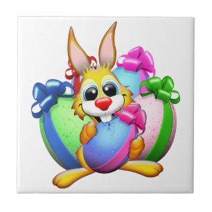Funny Bunny biting an Easter Egg Ceramic Tile